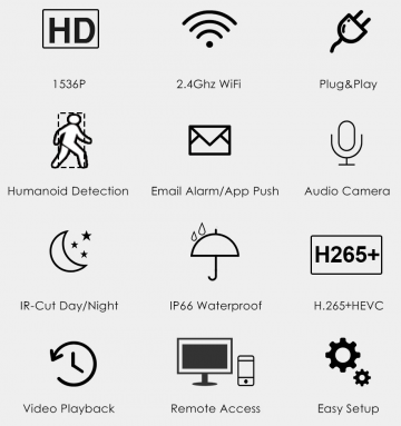 ascamerasystemen Hiseeu WNKIT-8HB612 Wifi Camera set met acht 2