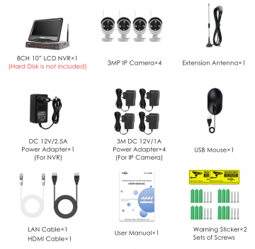 ascamerasystemen Hiseeu 8WK-10V-4HB613 Wifi Camera set met vier en scherm 3