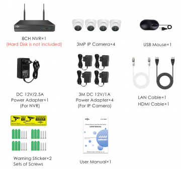 ascamerasystemen Hiseeu 8WK-4HC313 Wifi Camera set met vier 3