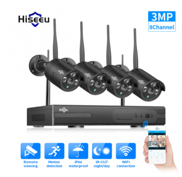 ascamerasystemen Hiseeu 8WK-4HB613B Wifi 3MP HD Camera set met vier 1