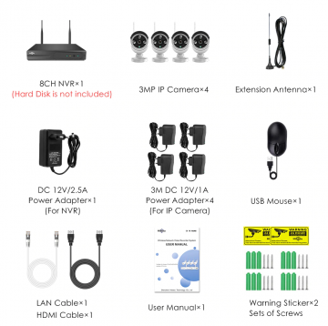 ascamerasystemen Hiseeu WNKIT-4HB612 Wifi 3MP HD Camera set met vier 3
